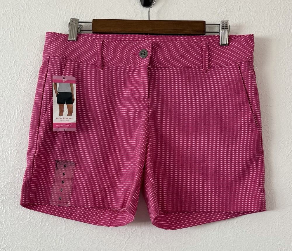 Isaac Mizrahi New York Womens Pink Tailored Shorts Size 6 Stretch Polka Dot NWT